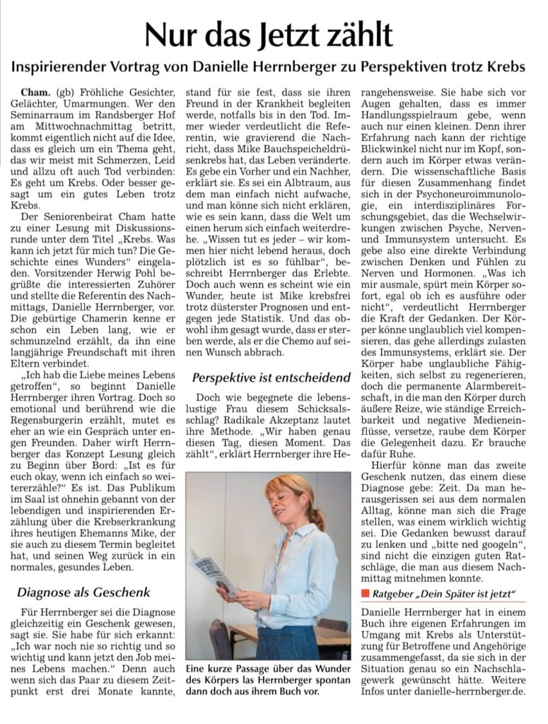 Presseartikel Zeitung Vortrag in Cham